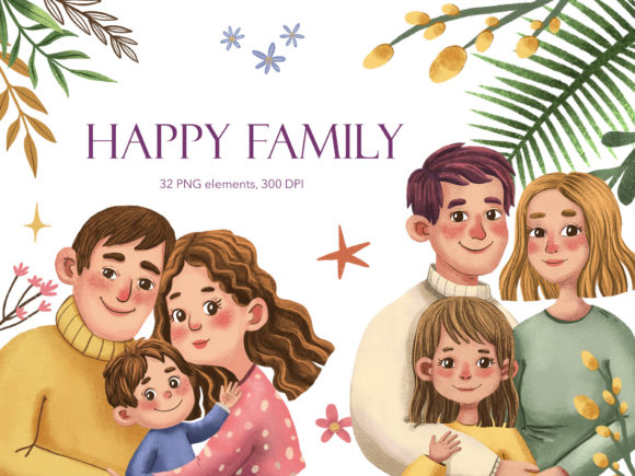 Enhance Your Projects with Happy Family - Clipart Set