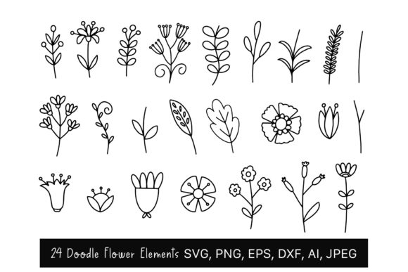 Explore Creative Designs with 24 Flowers Doodle Clipart SVG