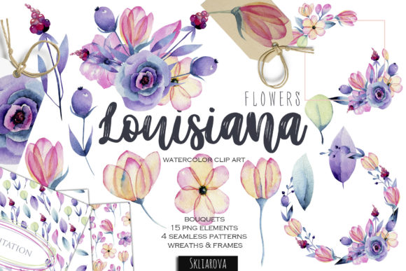 Louisiana Flowers Watercolor Clipart