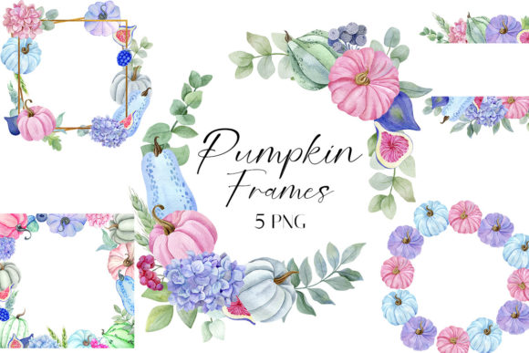 Pumpkin Wreath and Frames: A Watercolor Autumn Clipart Set
