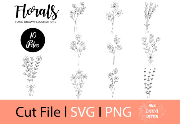 The Florals Bundle: Ten Hand Drawn SVG & PNG Files for Practical Creation