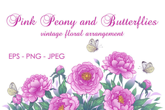 Vintage Peony Flowers and Butterflies: A Versatile Design for All Occasions